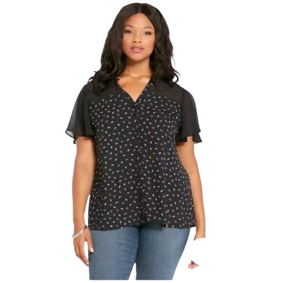 Torrid Chiffon Flutter Short Sleeve V-Neck Blouse - Picture 1 of 9